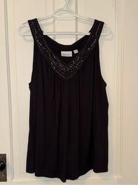 Avenue Black Beaded V-Neck Tank Top Womens Size 22/24